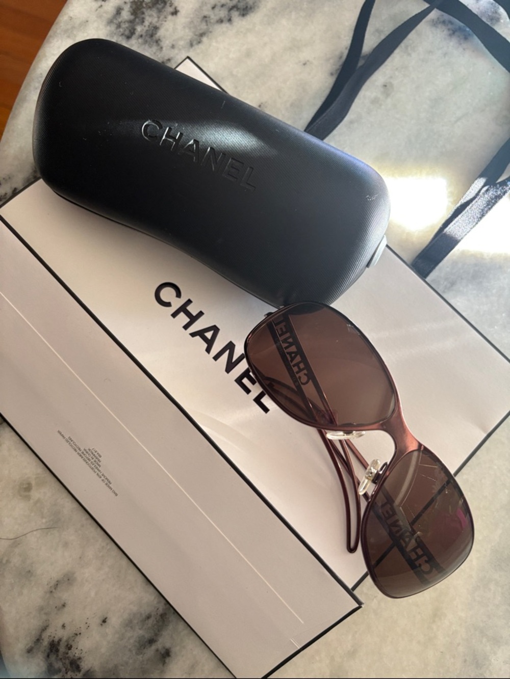 CHANEL Brown Gradient Sunglasses with Dark Lenses & Bag